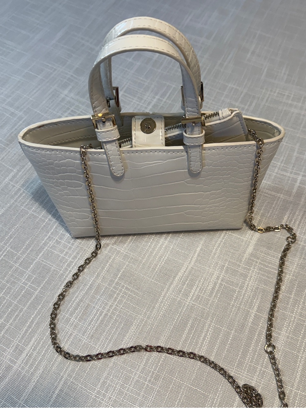 Zara White Croc Embossed Mini Satchel Top Handle Bag Chain Strap Coin Purse - Picture 2 of 11